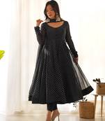 Black laheriya print georgette three piece anarkali suit