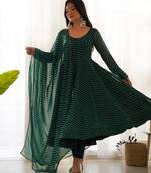Green laheriya print georgette three piece anarkali suit