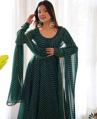 Green laheriya print georgette three piece anarkali suit 2