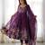 Wine color floral print organza three piece anarkali suit