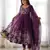 Wine floral print organza three piece anarkali suit