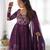 Wine color floral print organza three piece anarkali suit