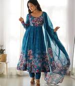 Rama floral print organza three piece anarkali suit