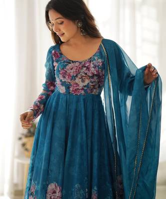 Rama floral print organza three piece anarkali suit 2