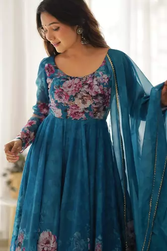 Rama floral print organza three piece anarkali suit