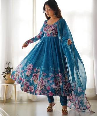 Rama floral print organza three piece anarkali suit 3