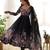 Black color floral print organza three piece anarkali suit