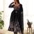 Black color floral print organza three piece anarkali suit