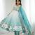 Aqua blue floral print organza three piece anarkali suit