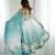 Aqua blue floral print organza three piece anarkali suit