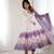 Violet color floral pure soft tebby organza three piece anarkali suit
