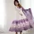 Violet floral pure soft tebby organza three piece anarkali suit