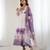 Violet color floral pure soft tebby organza three piece anarkali suit