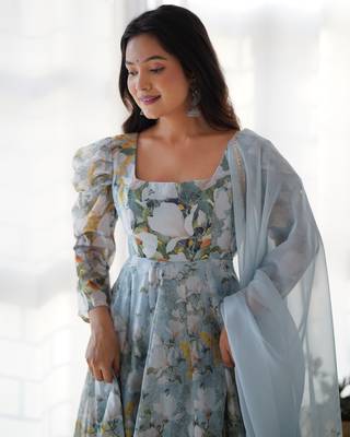 Sky pure soft organza three piece anarkali suit 2