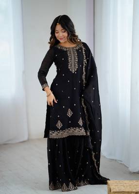 Black crunchy silk sharara suit 1
