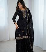 Black color crunchy silk sharara suit