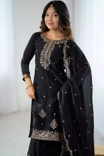 Black crunchy silk sharara suit