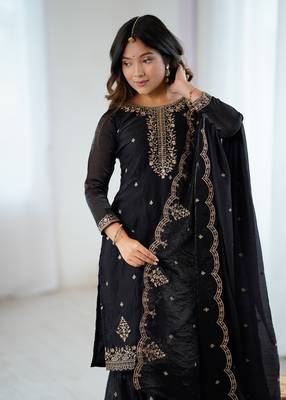 Black crunchy silk sharara suit 3
