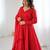 Designer red color georgette lucknowi three piece anarkali suit