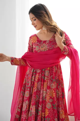 Rani pink roman silk discharge printed plazzo suit