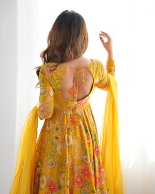 Mustard roman silk discharge printed plazzo suit 4