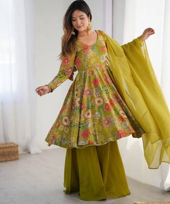 Mehndi roman silk discharge printed plazzo suit 1