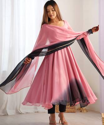 Onion pink georgette three piece anarkali suit 1