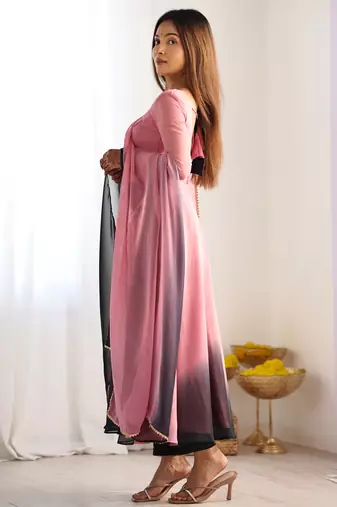 Onion pink georgette three piece anarkali suit