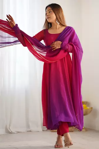 Dark pink color georgette three piece anarkali suit