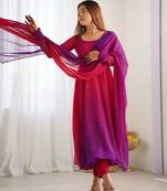 Dark pink georgette three piece anarkali suit