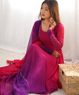 Dark pink georgette three piece anarkali suit 3