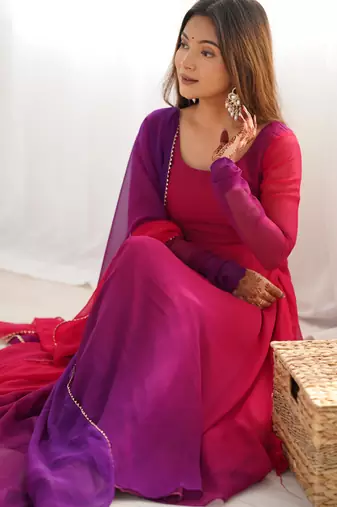 Dark pink georgette three piece anarkali suit