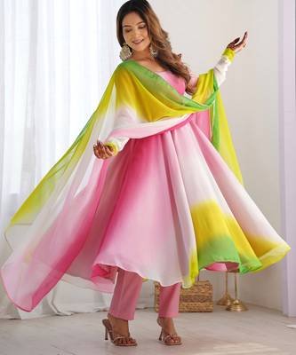 Multi pink georgette three piece anarkali suit 1