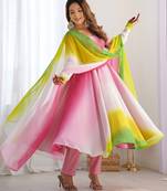 Multi pink georgette three piece anarkali suit