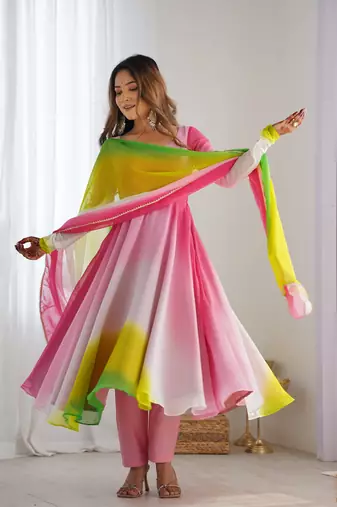 Multi pink georgette three piece anarkali suit