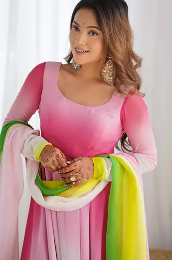 Multi pink georgette three piece anarkali suit