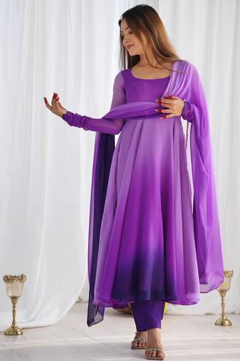 Multi purple color georgette three piece anarkali suit