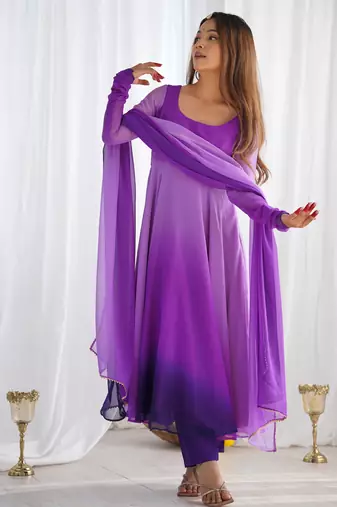 Multi purple georgette three piece anarkali suit