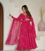 Rani pink bandhej print soft chiffon anarkali gown