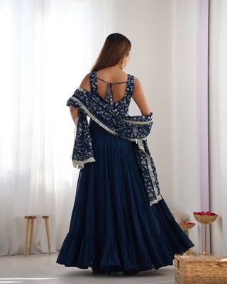 Teal blue embroidered georgette anarkali set 4
