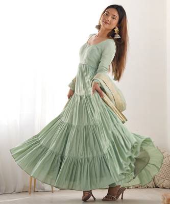 Pista pure roman silk ruffle style anarkali suit 1