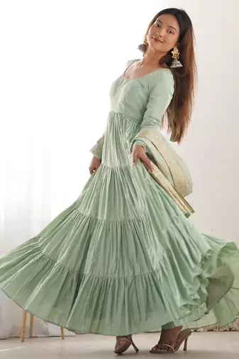 Pista color pure roman silk ruffle style anarkali suit