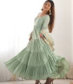 Pista pure roman silk ruffle style anarkali suit