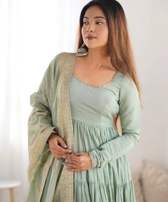 Pista pure roman silk ruffle style anarkali suit 2