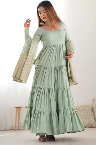 Pista pure roman silk ruffle style anarkali suit