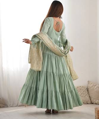 Pista pure roman silk ruffle style anarkali suit 4