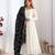 White color soft vichitra silk anarkali with black dupatta