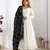 White soft vichitra silk anarkali with black dupatta