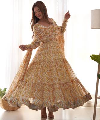 Yellow digital print georgette anarkali set 1