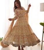 Yellow digital print georgette anarkali set